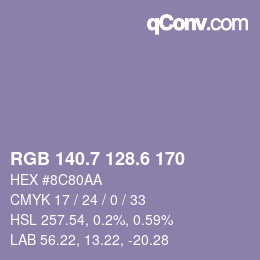 カラーコード: RGB 140.7 128.6 170 | qconv.com