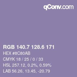 カラーコード: RGB 140.7 128.6 171 | qconv.com