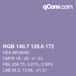 カラーコード: RGB 140.7 128.6 172 | qconv.com