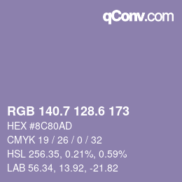 カラーコード: RGB 140.7 128.6 173 | qconv.com
