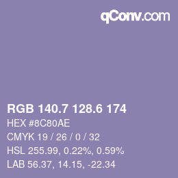 カラーコード: RGB 140.7 128.6 174 | qconv.com