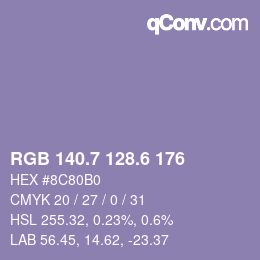 カラーコード: RGB 140.7 128.6 176 | qconv.com