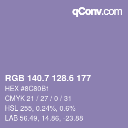 カラーコード: RGB 140.7 128.6 177 | qconv.com