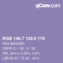 カラーコード: RGB 140.7 128.6 179 | qconv.com