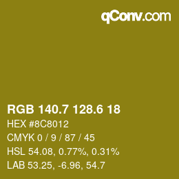 カラーコード: RGB 140.7 128.6 18 | qconv.com
