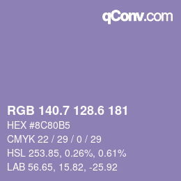 カラーコード: RGB 140.7 128.6 181 | qconv.com