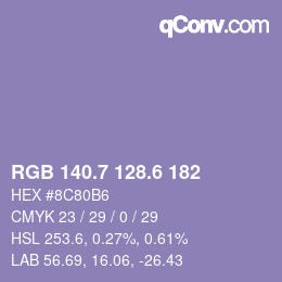 カラーコード: RGB 140.7 128.6 182 | qconv.com