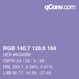 カラーコード: RGB 140.7 128.6 184 | qconv.com