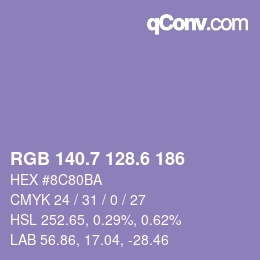 カラーコード: RGB 140.7 128.6 186 | qconv.com