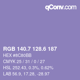 カラーコード: RGB 140.7 128.6 187 | qconv.com