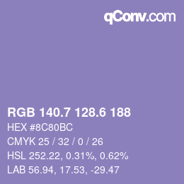 カラーコード: RGB 140.7 128.6 188 | qconv.com