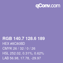 カラーコード: RGB 140.7 128.6 189 | qconv.com