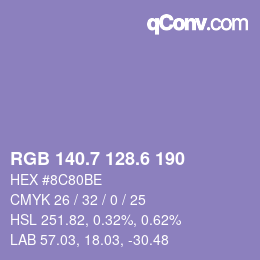 カラーコード: RGB 140.7 128.6 190 | qconv.com
