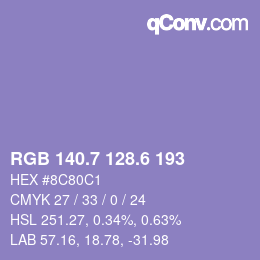 カラーコード: RGB 140.7 128.6 193 | qconv.com