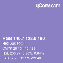 カラーコード: RGB 140.7 128.6 196 | qconv.com