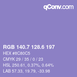 カラーコード: RGB 140.7 128.6 197 | qconv.com