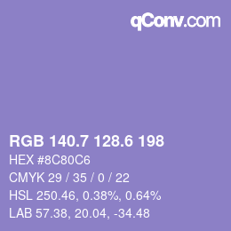 カラーコード: RGB 140.7 128.6 198 | qconv.com