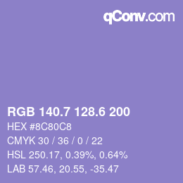 カラーコード: RGB 140.7 128.6 200 | qconv.com