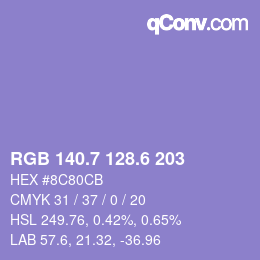 カラーコード: RGB 140.7 128.6 203 | qconv.com