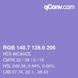 カラーコード: RGB 140.7 128.6 206 | qconv.com