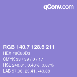 カラーコード: RGB 140.7 128.6 211 | qconv.com