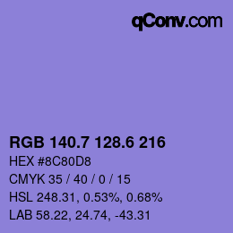 カラーコード: RGB 140.7 128.6 216 | qconv.com