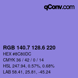 カラーコード: RGB 140.7 128.6 220 | qconv.com