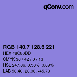 カラーコード: RGB 140.7 128.6 221 | qconv.com