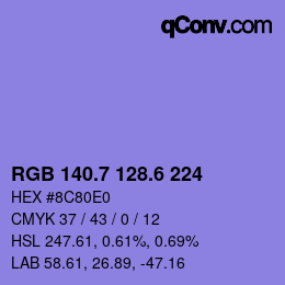 カラーコード: RGB 140.7 128.6 224 | qconv.com