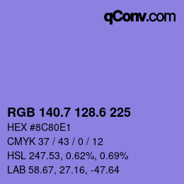 カラーコード: RGB 140.7 128.6 225 | qconv.com