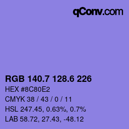 カラーコード: RGB 140.7 128.6 226 | qconv.com