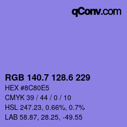 カラーコード: RGB 140.7 128.6 229 | qconv.com
