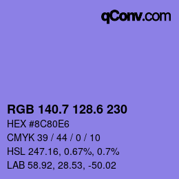 カラーコード: RGB 140.7 128.6 230 | qconv.com