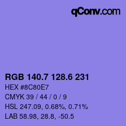 カラーコード: RGB 140.7 128.6 231 | qconv.com