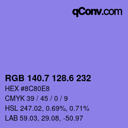 カラーコード: RGB 140.7 128.6 232 | qconv.com