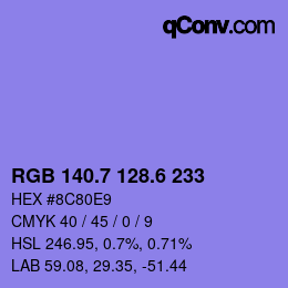 カラーコード: RGB 140.7 128.6 233 | qconv.com