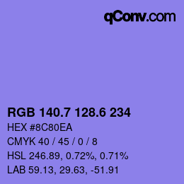 カラーコード: RGB 140.7 128.6 234 | qconv.com