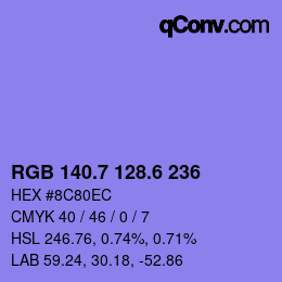 カラーコード: RGB 140.7 128.6 236 | qconv.com