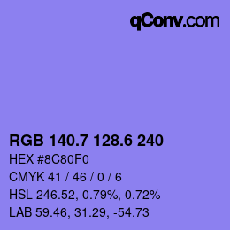 カラーコード: RGB 140.7 128.6 240 | qconv.com