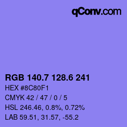 カラーコード: RGB 140.7 128.6 241 | qconv.com