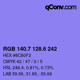 カラーコード: RGB 140.7 128.6 242 | qconv.com
