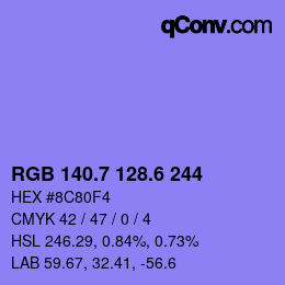 カラーコード: RGB 140.7 128.6 244 | qconv.com