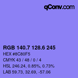 カラーコード: RGB 140.7 128.6 245 | qconv.com