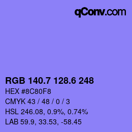 カラーコード: RGB 140.7 128.6 248 | qconv.com