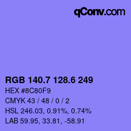 カラーコード: RGB 140.7 128.6 249 | qconv.com