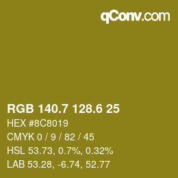 カラーコード: RGB 140.7 128.6 25 | qconv.com