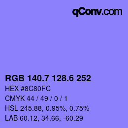 カラーコード: RGB 140.7 128.6 252 | qconv.com