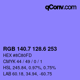カラーコード: RGB 140.7 128.6 253 | qconv.com