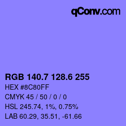 カラーコード: RGB 140.7 128.6 255 | qconv.com