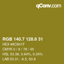 カラーコード: RGB 140.7 128.6 31 | qconv.com
